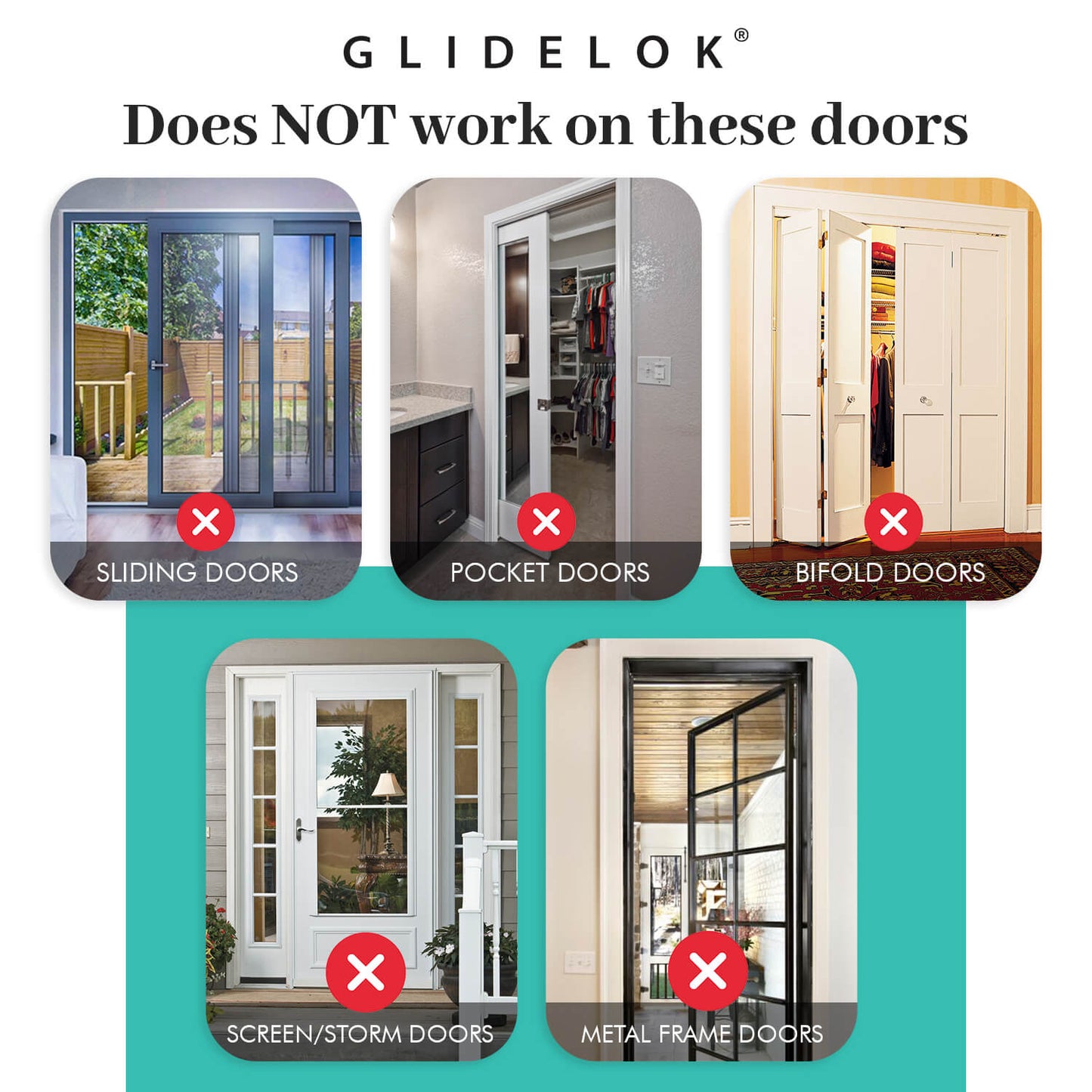 1 Pack - GlideLok Child Safety Door Top Lock | Made of Durable Metal (Not Plastic Like Other Models) | for Childproofing Interior/Exterior Doors | Adults Can Open Door from Both Sides