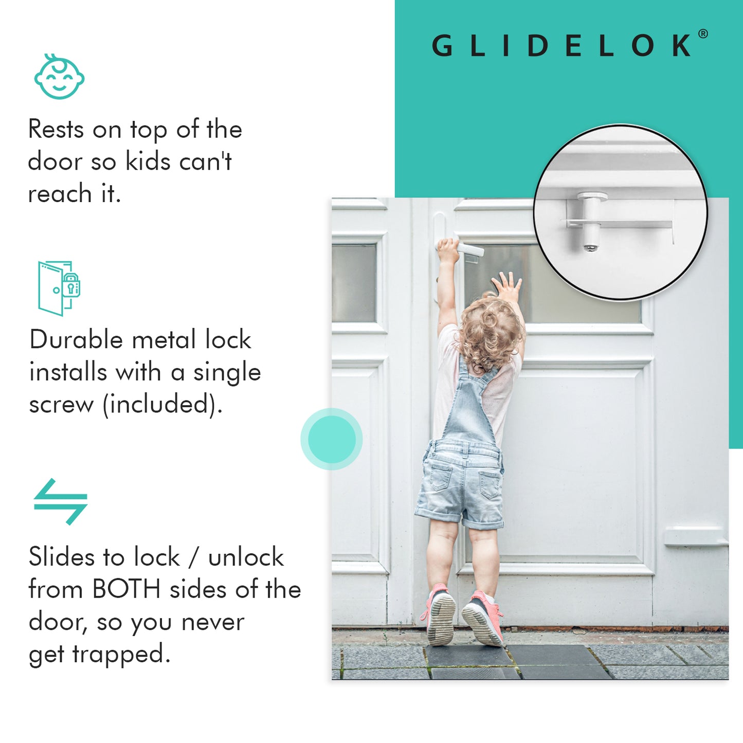 2 Pack – GlideLok Top of Door Child Safety Lock for Interior