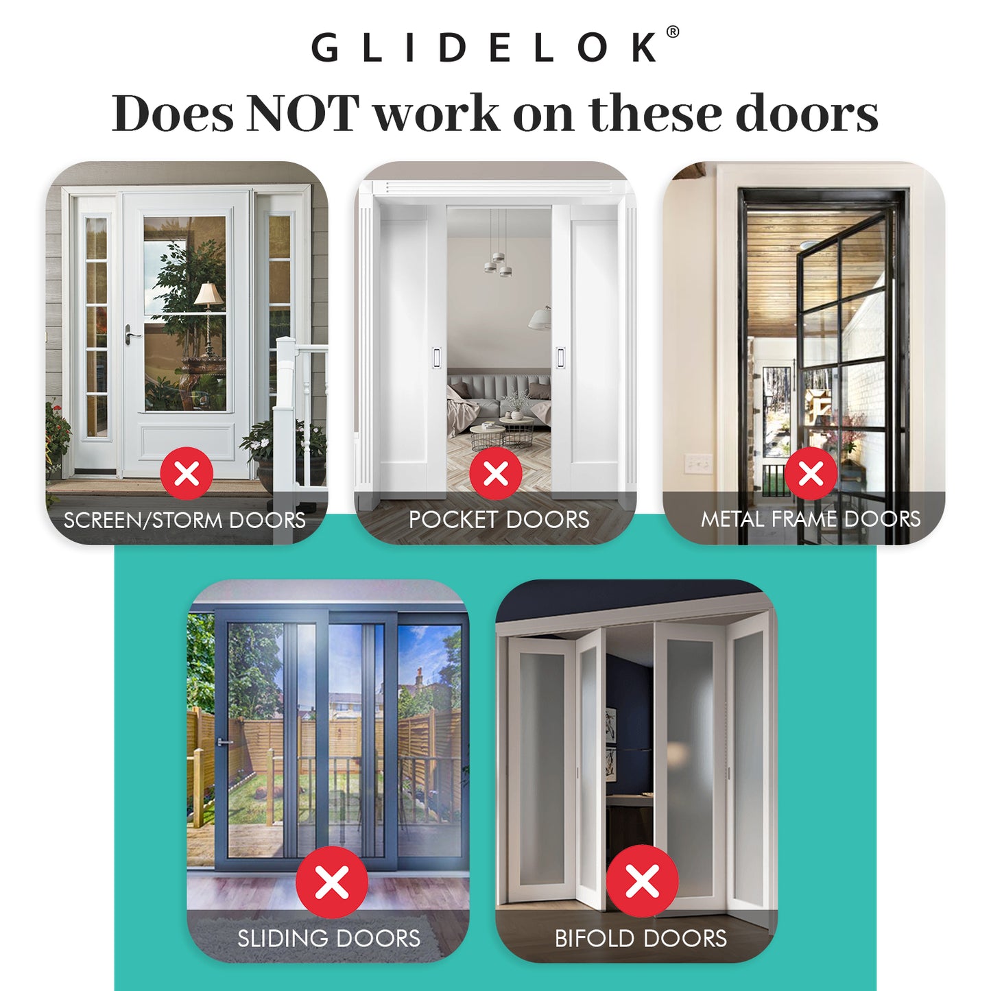2 Pack – GlideLok Child Safety Door Top Lock | for Interior & Exterior Doors | Lock & Unlock from Both Sides | Stop Kids, Pets, Dogs & Cats from Opening Doors
