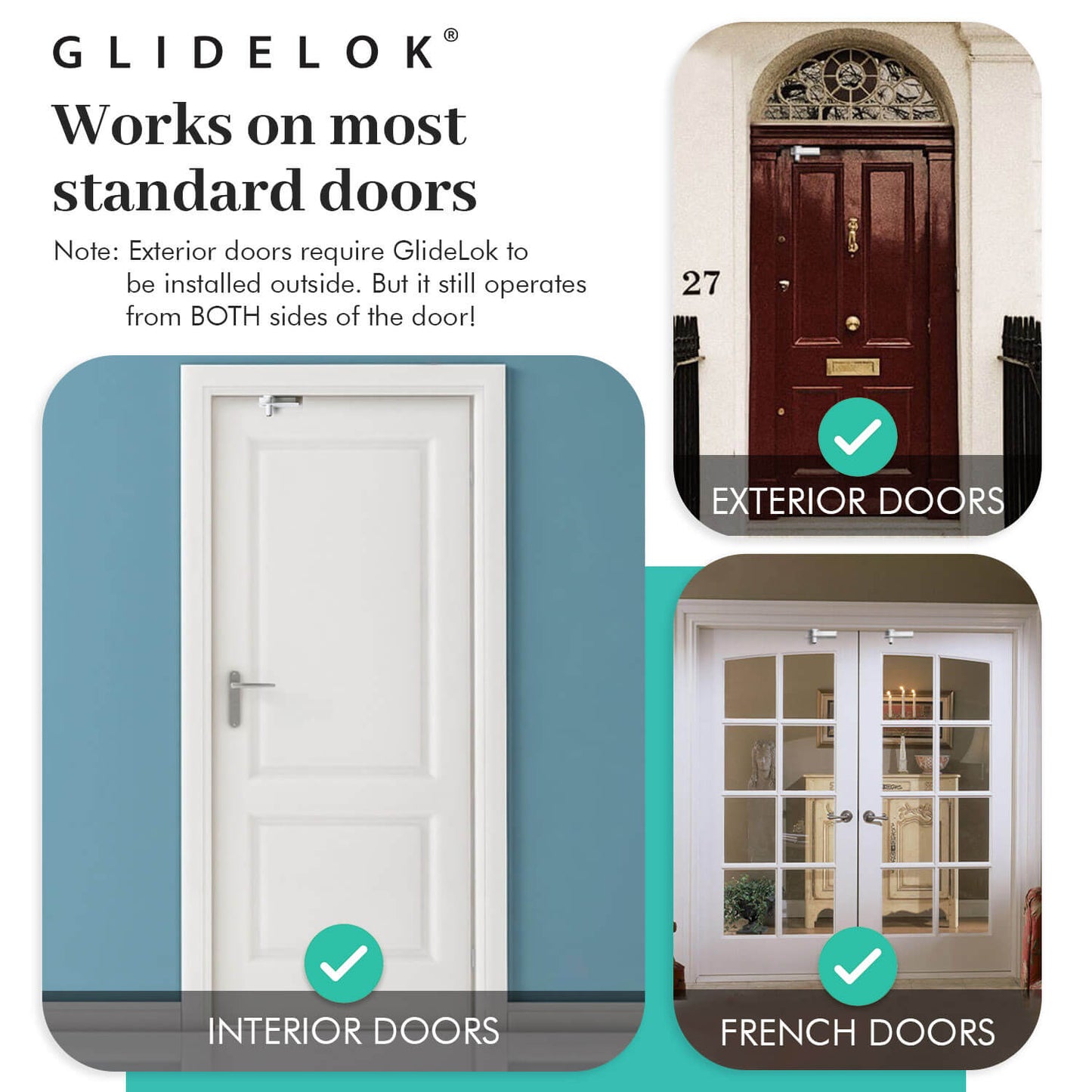 3 Pack – GlideLok Child Safety Door Top Lock | Adults Can Operate from Either Side | Works on Interior & Exterior Doors | for Elderly Caregivers, Toddler Parents